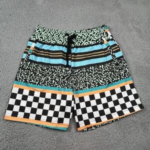 Reason Shorts Mens XL Multicolor Checkered Stripe Pattern Swim Trunks Polyester